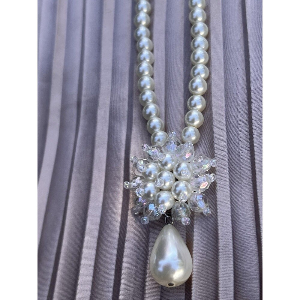 Vintage Faux Pearl Aurora Borealis Crystal Necklace
